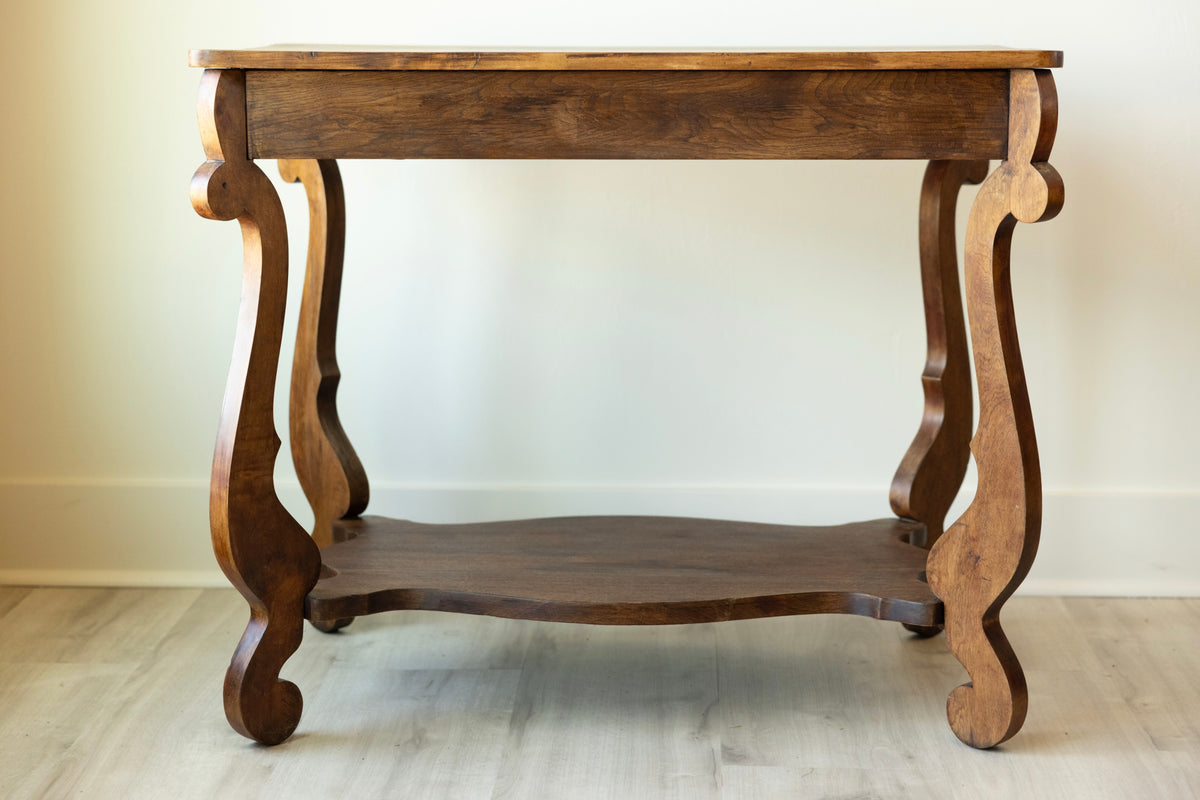 Vintage French Provincial Walnut Writing Desk | Louis XV Style Console Table | Curved Leg End Table | European Farmhouse Furniture