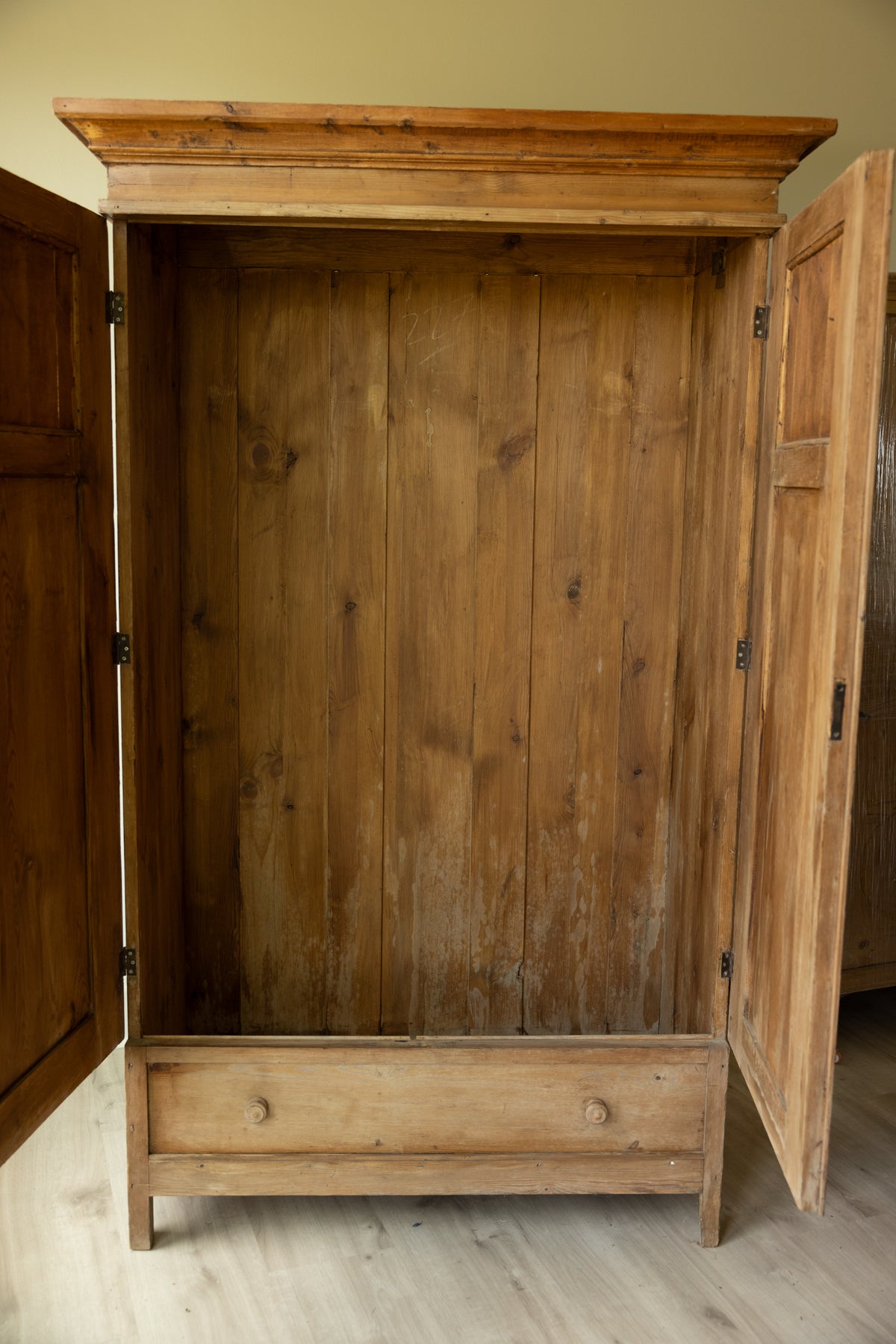 Antique English Pine Armoire, Primitive Linen Cupboard