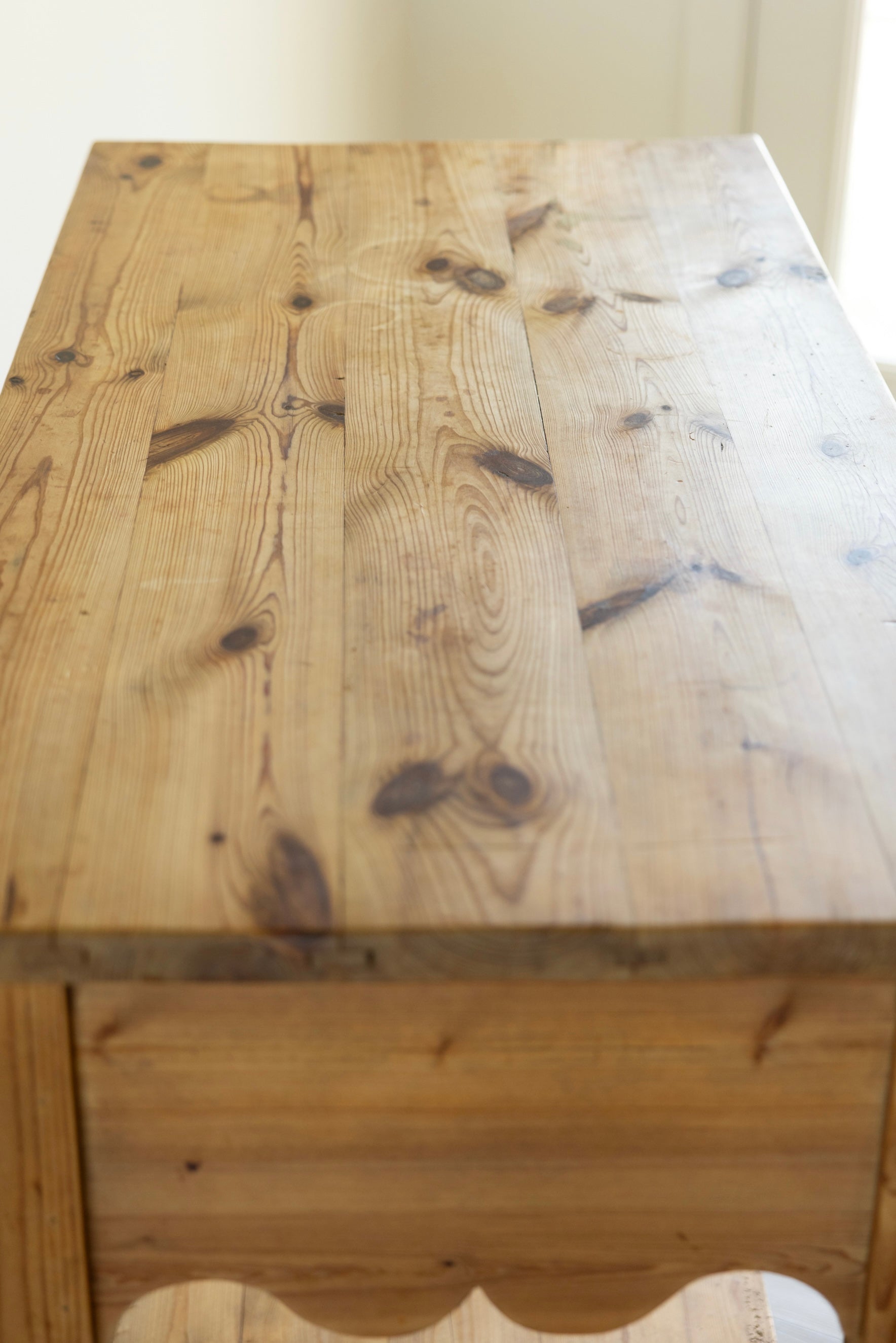 Vintage Pine Work Table | Farmhouse Kitchen Prep Island Table | Pine Potboard Table | European Farmhouse Console Table 37.5” Tall