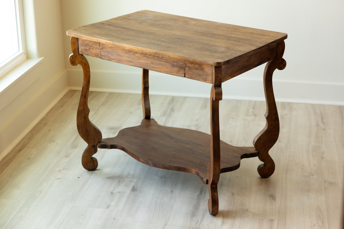 Vintage French Provincial Walnut Writing Desk | Louis XV Style Console Table | Curved Leg End Table | European Farmhouse Furniture