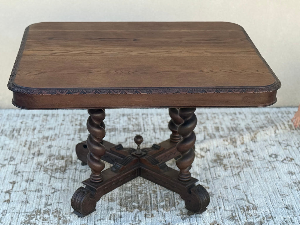 Antique Barley Twist Kitchen Dining Table – Hand-Carved Victorian Oak