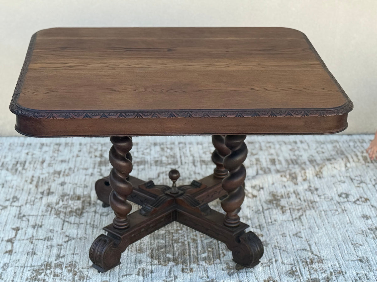 Antique Barley Twist Kitchen Dining Table – Hand-Carved Victorian Oak