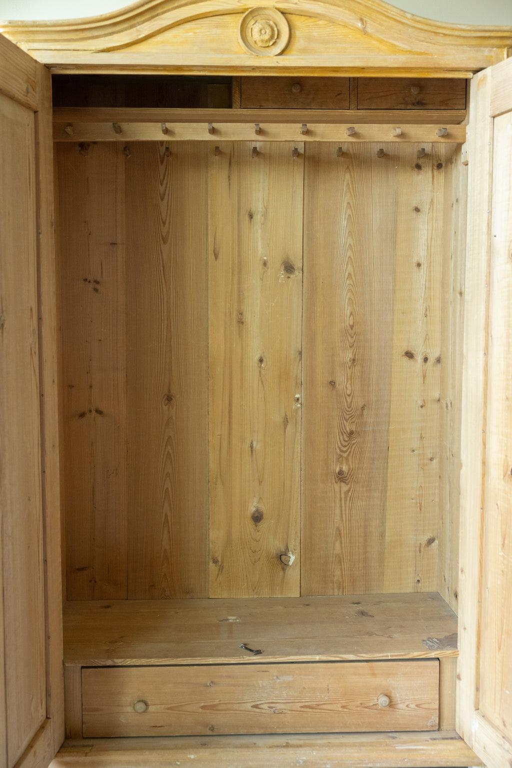 19th-Century Antique Pine Armoire | European Wardrobe Linen Cupboard