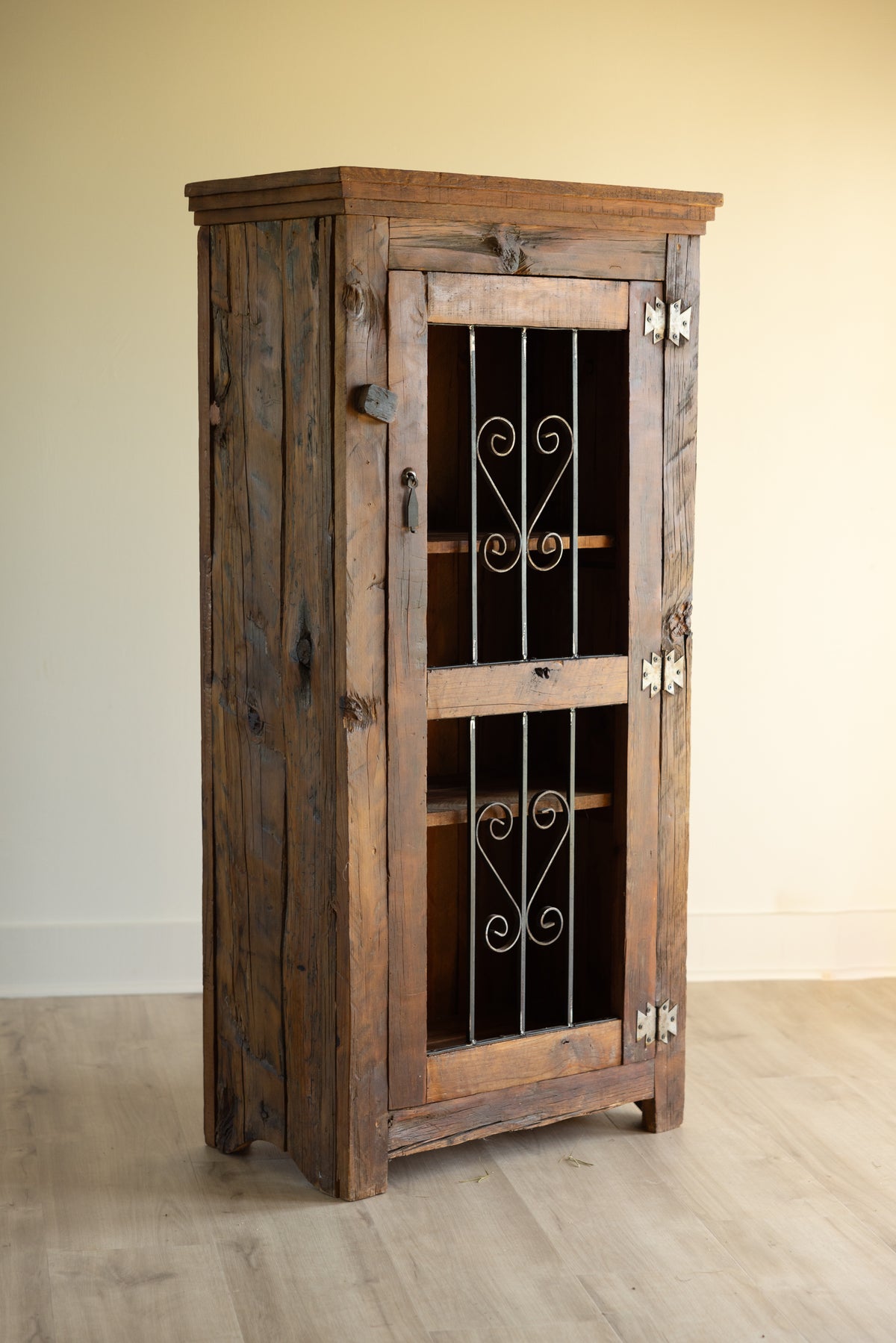 Vintage Primitive Wood Cupboard | Rustic European Farmhouse Cabinet | Narrow Tall Storage Cabinet | Antique Pantry Cupboard