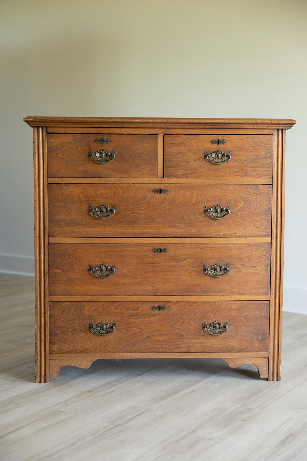 Antique Oak Chest of Drawers | Farmhouse Tall Dresser | Dovetailed Five Drawer Chest | Vintage Oak Storage