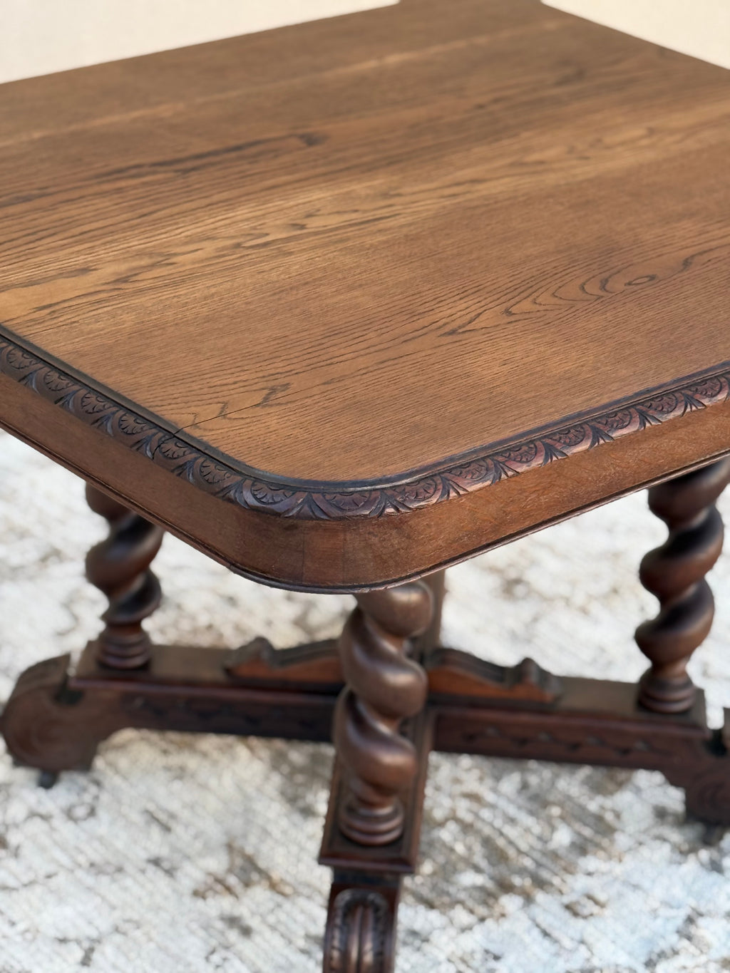 Antique Barley Twist Kitchen Dining Table – Hand-Carved Victorian Oak