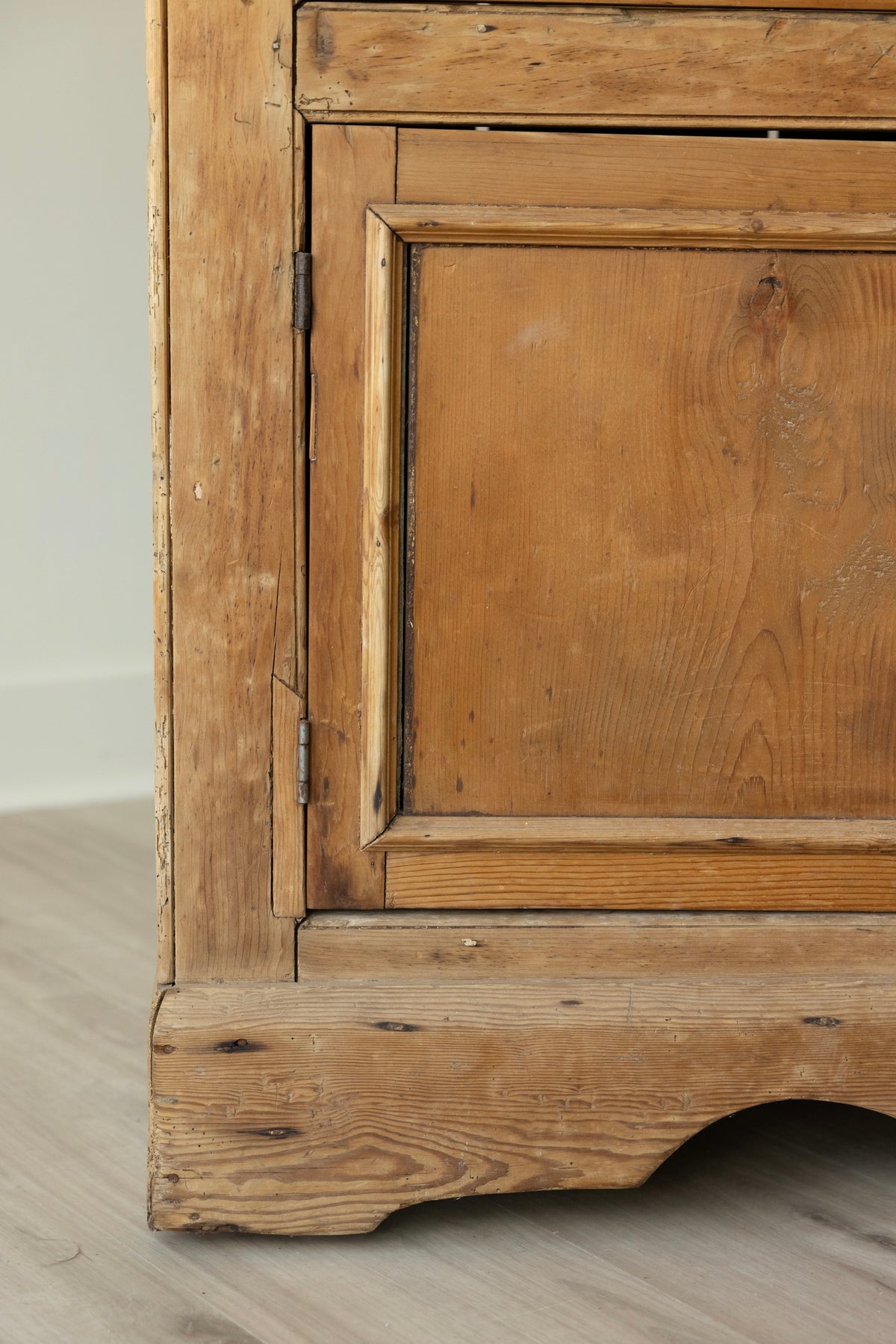 Early 19th Century Antique Pine Glazed Cupboard | European Farmhouse Display Cabinet | Primitive Pine Hutch