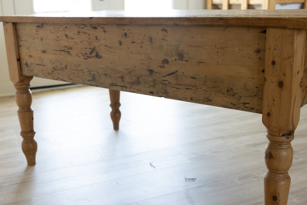 Antique English Pine Work Table | 6 Drawer Farmhouse Kitchen Island | Primitive Pine Desk | European Country Console