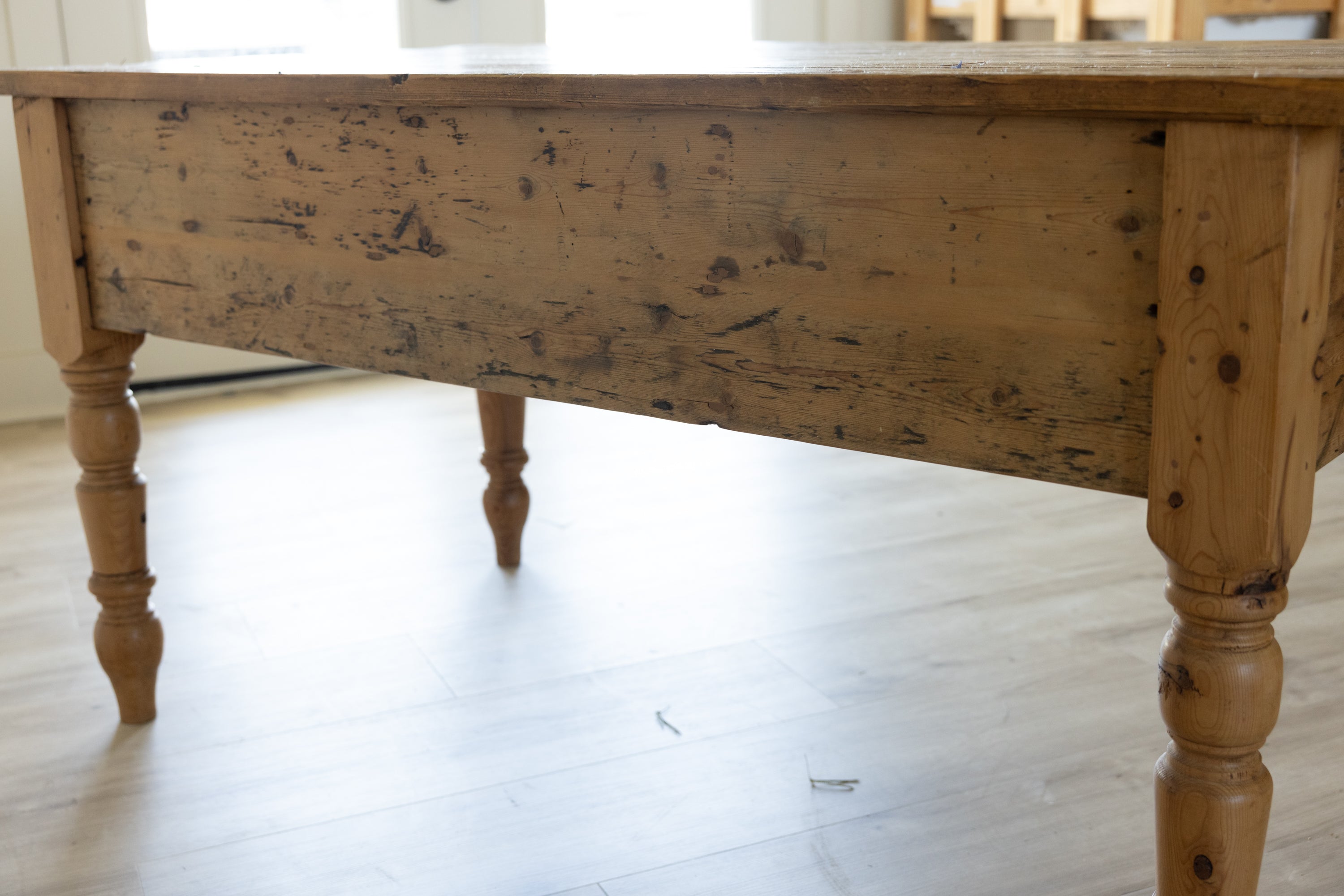 Antique English Pine Work Table | 6 Drawer Farmhouse Kitchen Island | Primitive Pine Desk | European Country Console