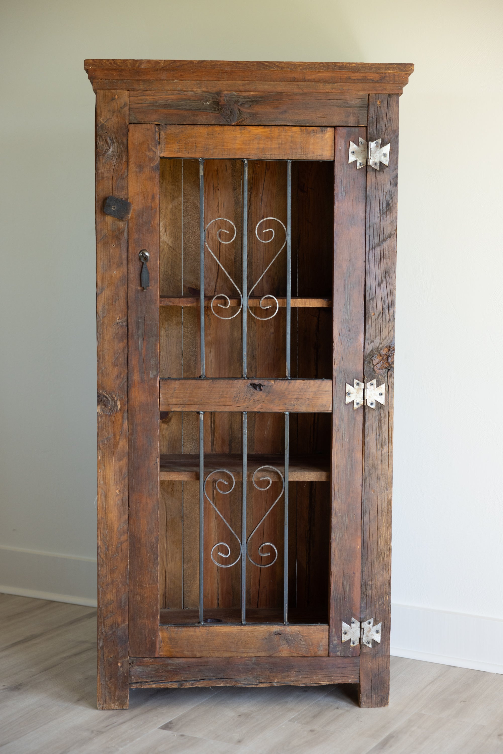 Vintage Primitive Wood Cupboard | Rustic European Farmhouse Cabinet | Narrow Tall Storage Cabinet | Antique Pantry Cupboard