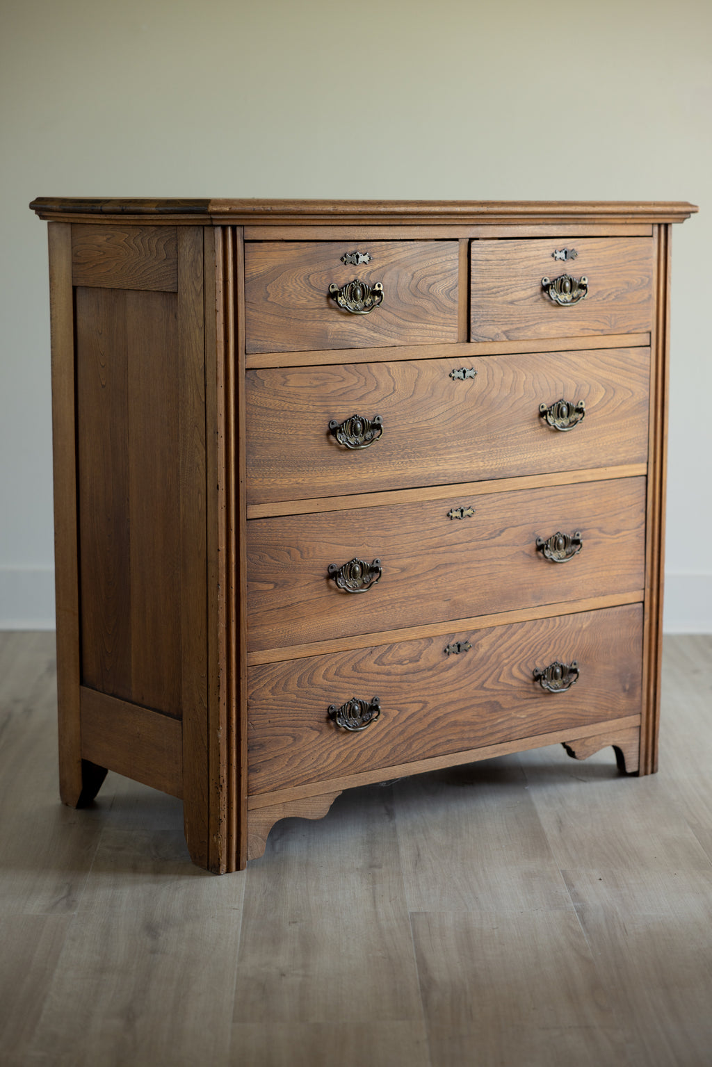 Antique Oak Chest of Drawers | Farmhouse Tall Dresser | Dovetailed Five Drawer Chest | Vintage Oak Storage