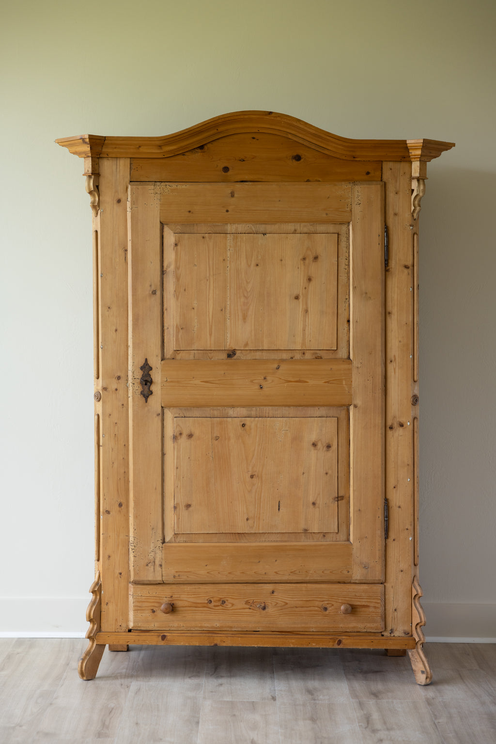 Antique European Pine Armoire | 19th Century Farmhouse Wardrobe | Primitive Linen Cabinet | Rustic Pantry Cupboard