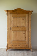 Antique European Pine Armoire | 19th Century Farmhouse Wardrobe | Primitive Linen Cabinet | Rustic Pantry Cupboard
