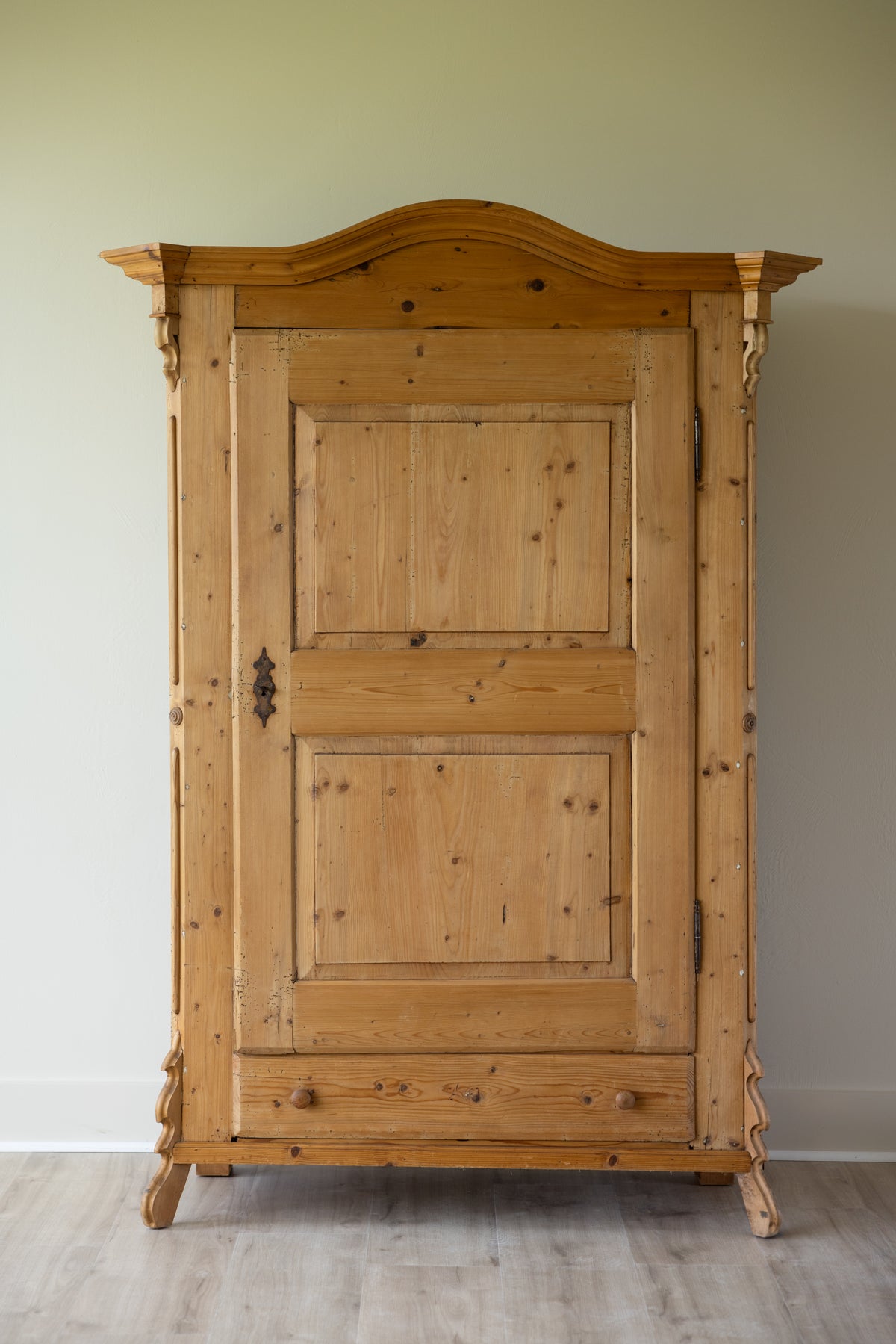 Antique European Pine Armoire | 19th Century Farmhouse Wardrobe | Primitive Linen Cabinet | Rustic Pantry Cupboard