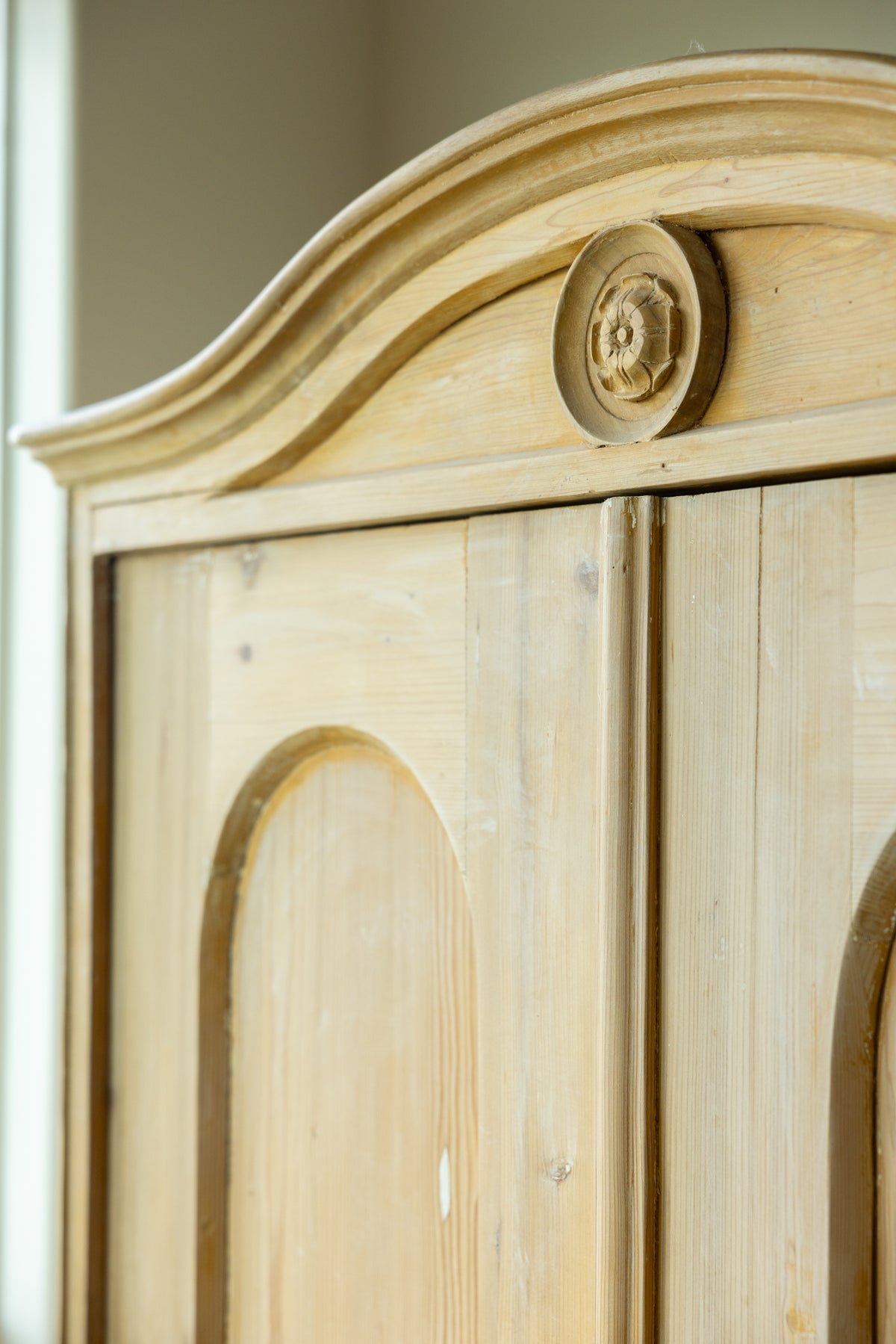 19th-Century Antique Pine Armoire | European Wardrobe Linen Cupboard