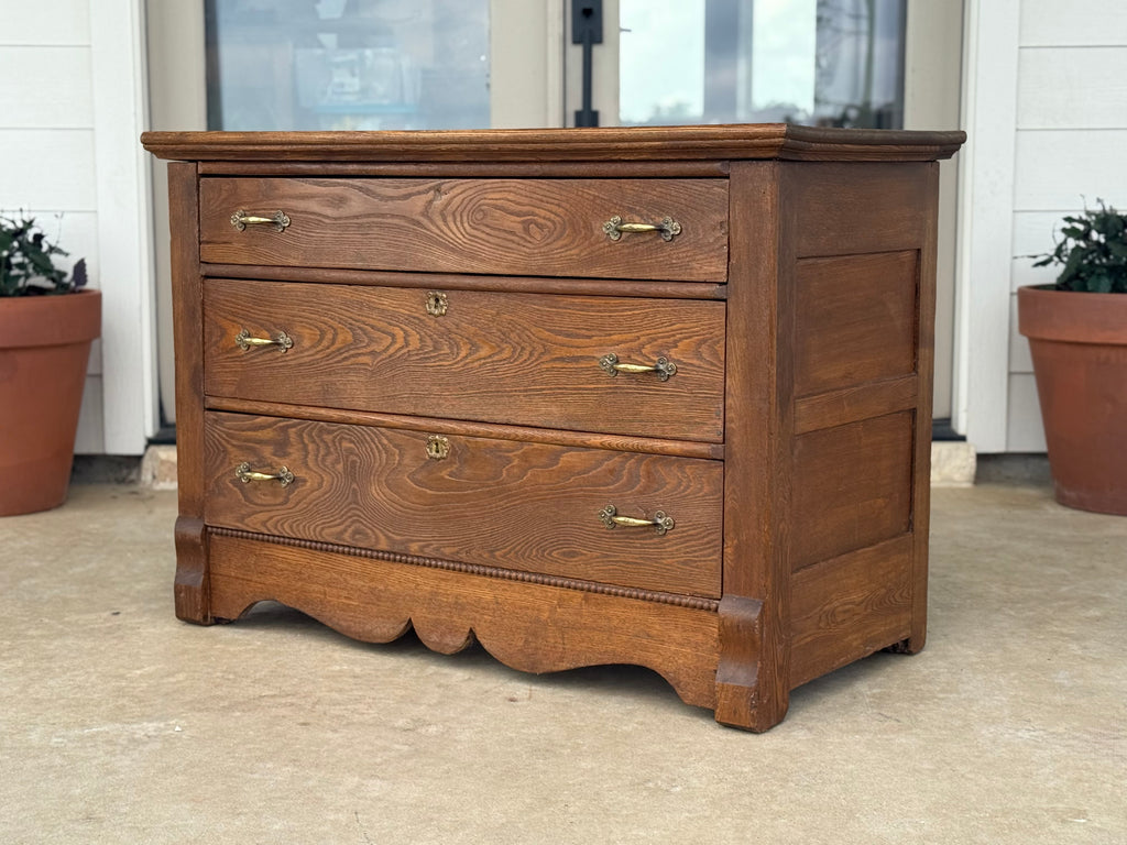 Antique Primitive Chest / Three Drawer Dresser / European Farmhouse Storage / Statement Entry Console
