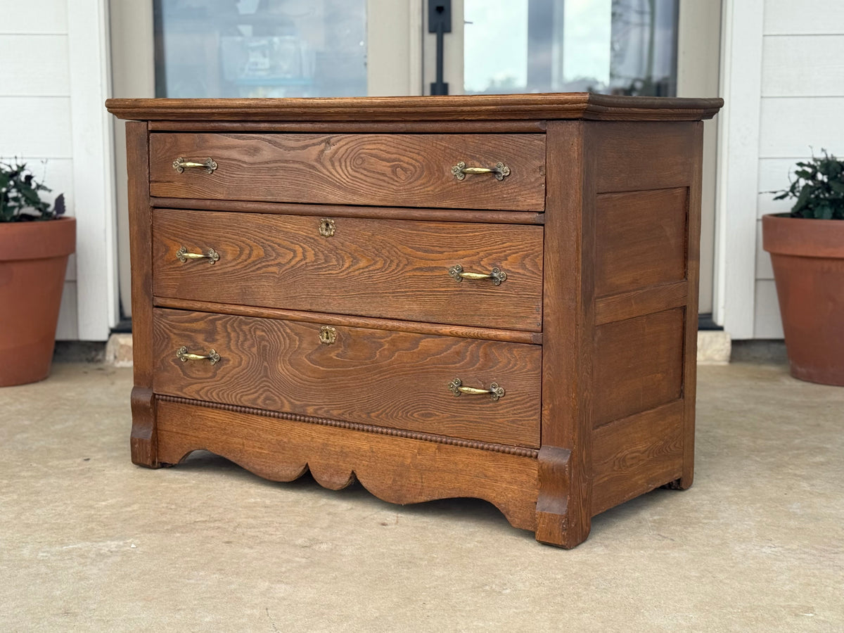 Antique Primitive Chest / Three Drawer Dresser / European Farmhouse Storage / Statement Entry Console