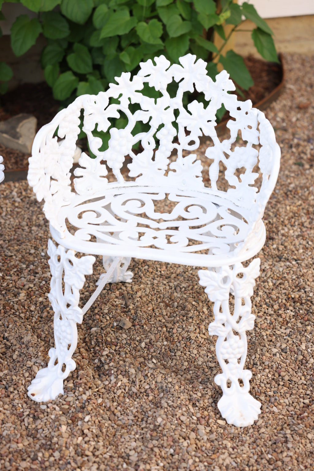 Antique Cast Iron Grapevine Bistro Set | Victorian Garden Table & Two Chairs | White Patio Furniture | French Country Outdoor Seating