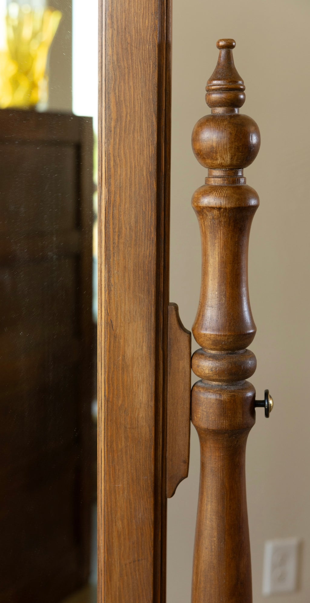 Vintage Wood Cheval Mirror with Scalloped Frame