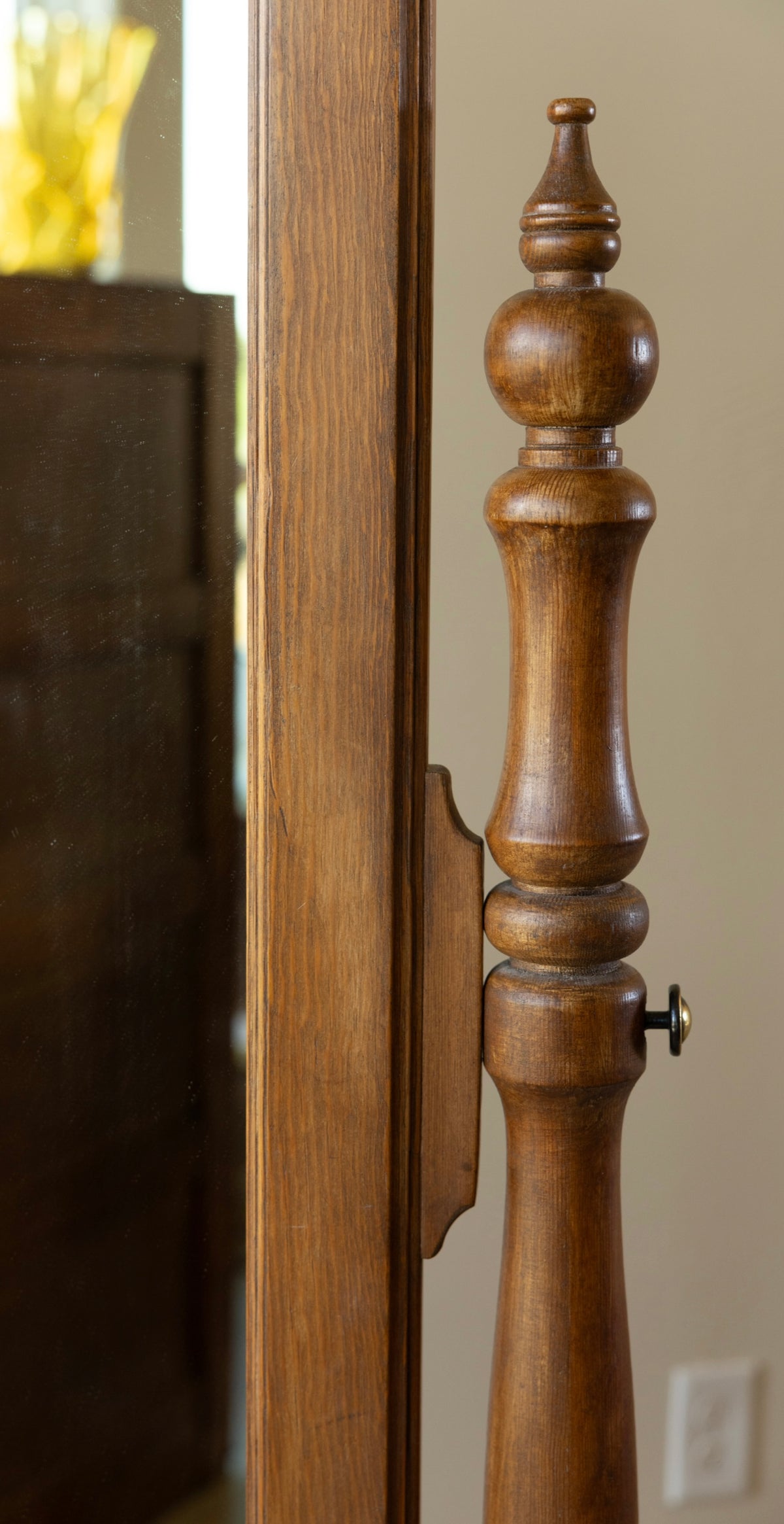 Vintage Wood Cheval Mirror with Scalloped Frame