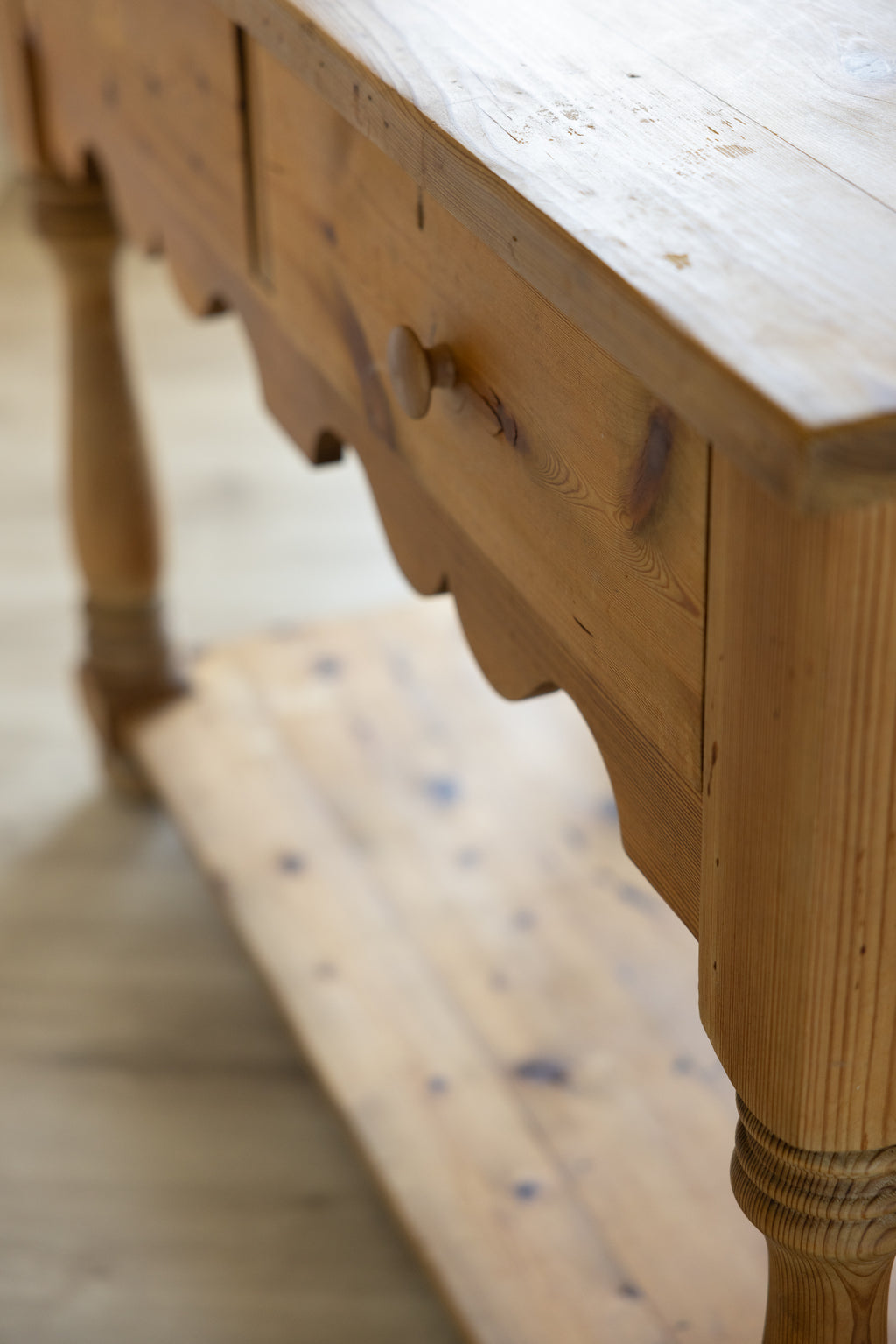 Vintage Pine Work Table | Farmhouse Kitchen Prep Island Table | Pine Potboard Table | European Farmhouse Console Table 37.5” Tall