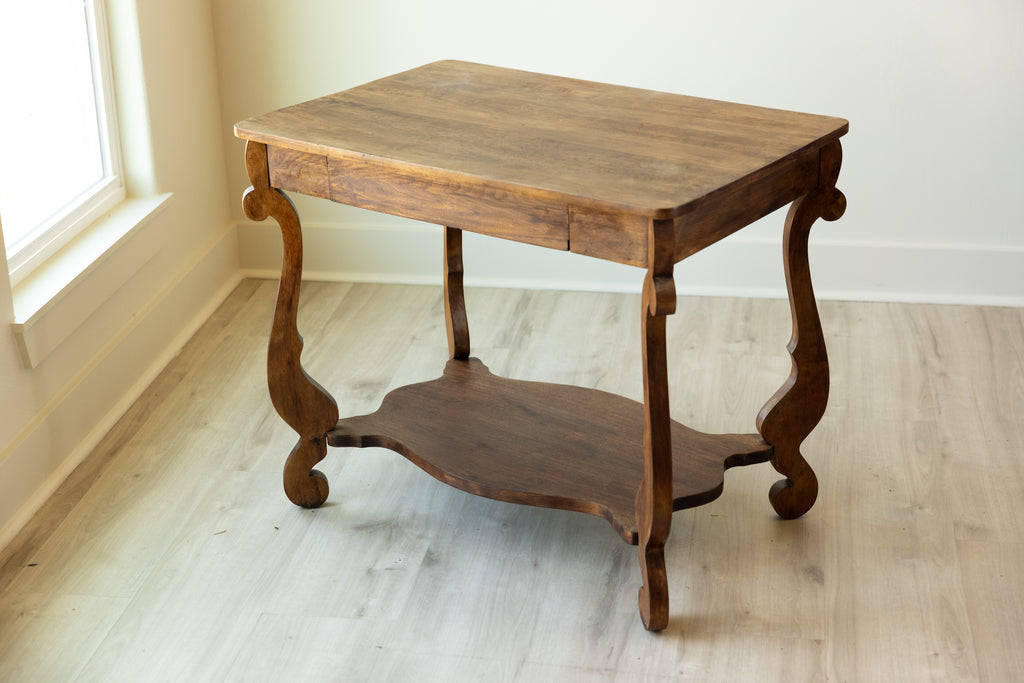 Vintage French Provincial Walnut Writing Desk | Louis XV Style Console Table | Curved Leg End Table | European Farmhouse Furniture