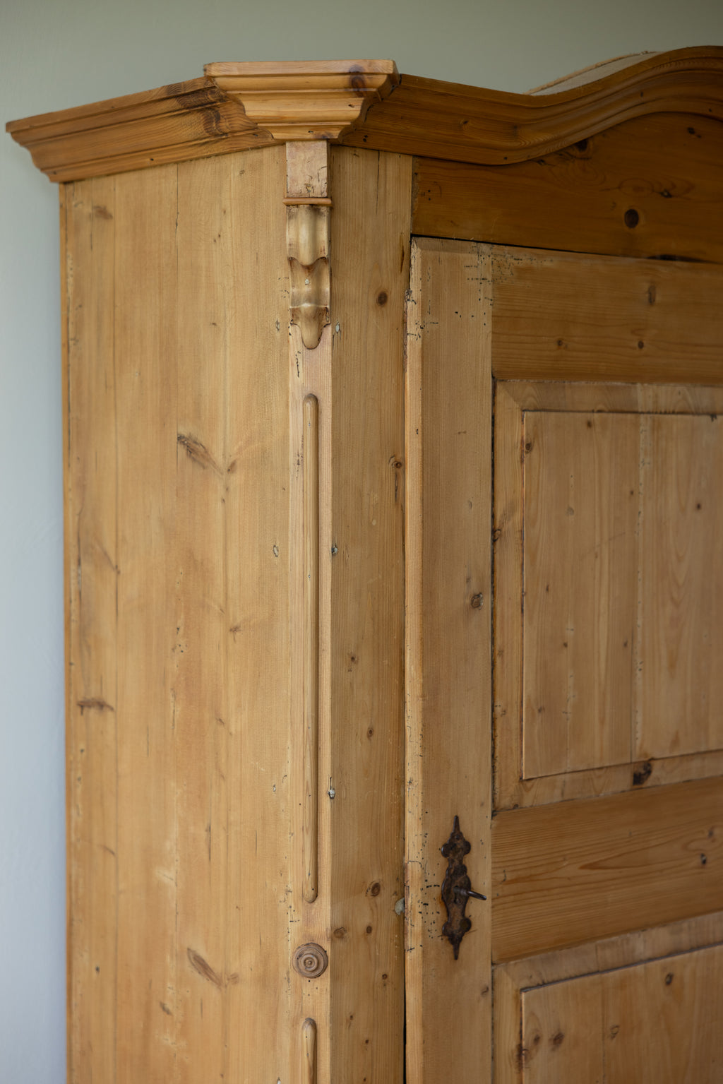 Antique European Pine Armoire | 19th Century Farmhouse Wardrobe | Primitive Linen Cabinet | Rustic Pantry Cupboard