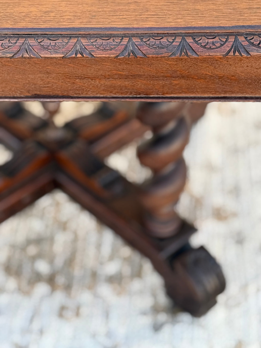 Antique Barley Twist Kitchen Dining Table – Hand-Carved Victorian Oak