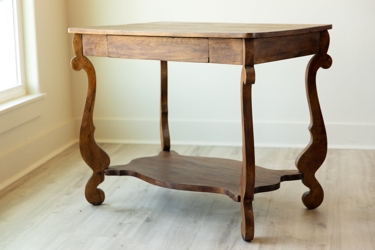 Vintage French Provincial Walnut Writing Desk | Louis XV Style Console Table | Curved Leg End Table | European Farmhouse Furniture