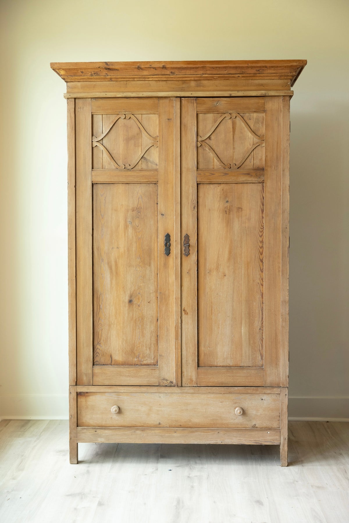 Antique English Pine Armoire, Primitive Linen Cupboard