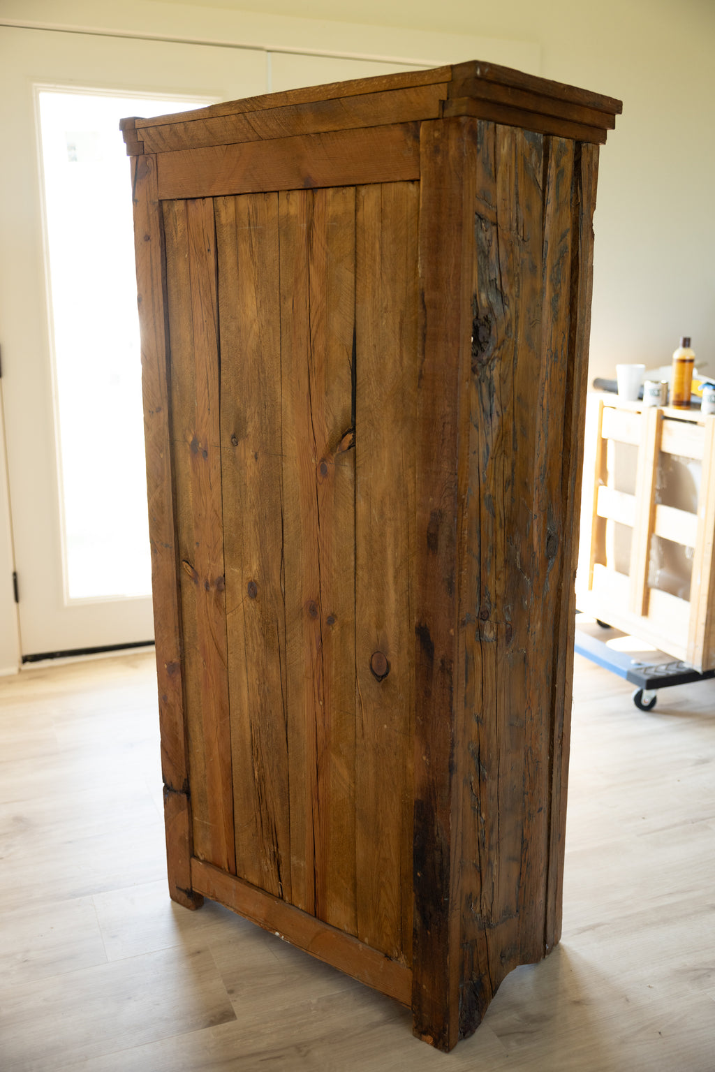 Vintage Primitive Wood Cupboard | Rustic European Farmhouse Cabinet | Narrow Tall Storage Cabinet | Antique Pantry Cupboard