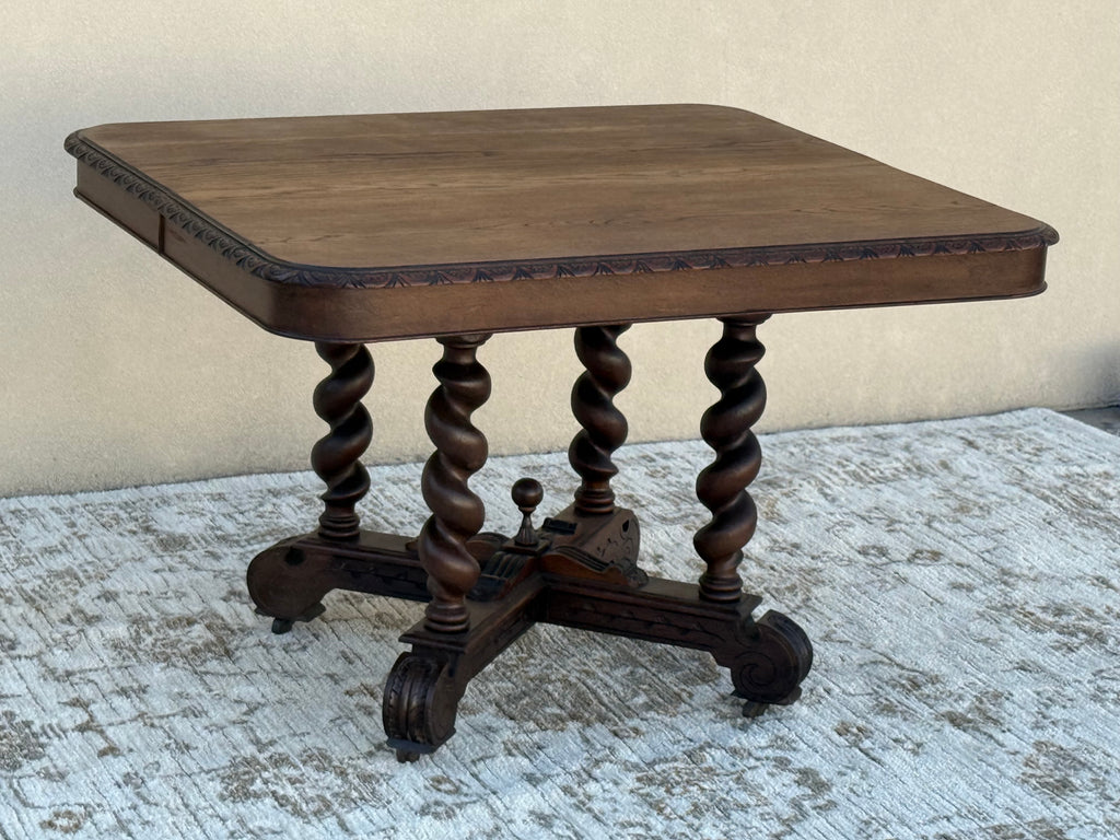 Antique Barley Twist Kitchen Dining Table – Hand-Carved Victorian Oak