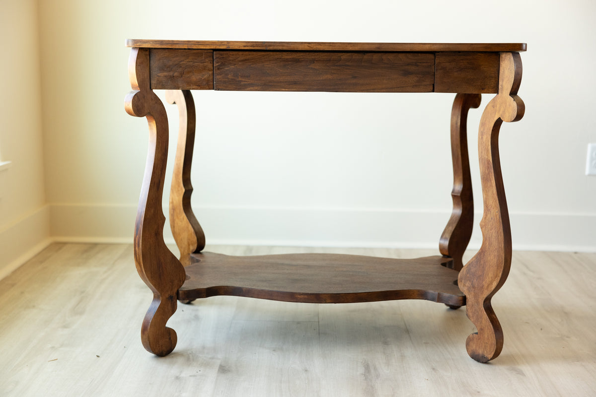 Vintage French Provincial Walnut Writing Desk | Louis XV Style Console Table | Curved Leg End Table | European Farmhouse Furniture