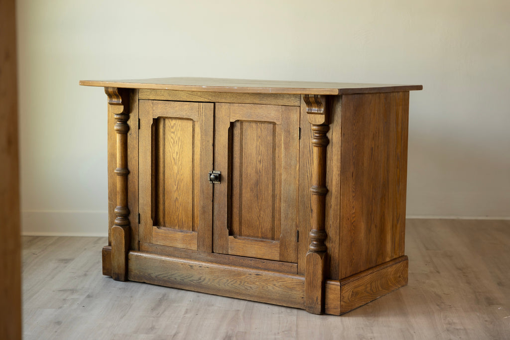 Antique Pub Bar Cabinet | New York Irish Pub | Wood Kitchen Island with Drawers & Shelving