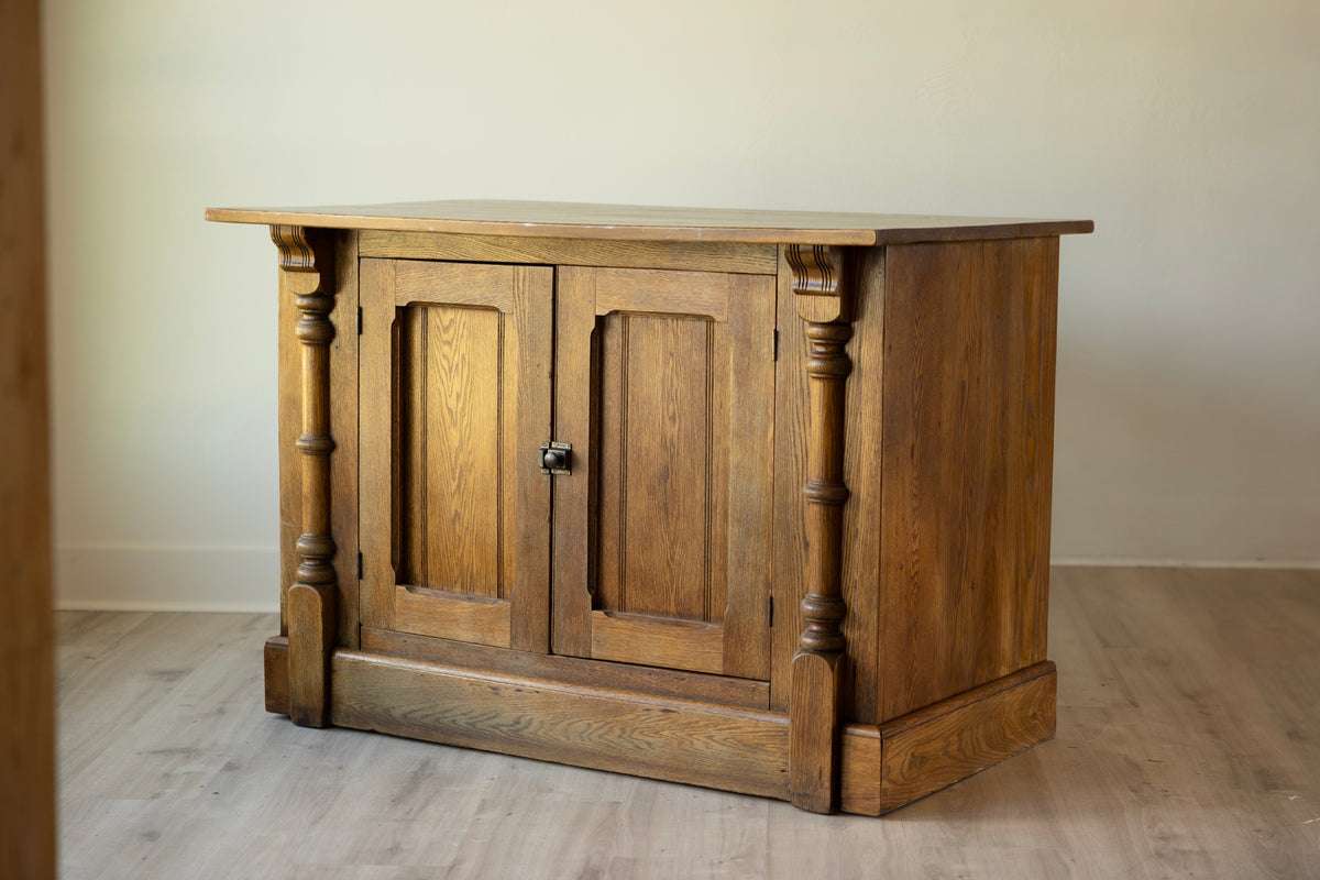 Antique Pub Bar Cabinet | New York Irish Pub | Wood Kitchen Island with Drawers & Shelving