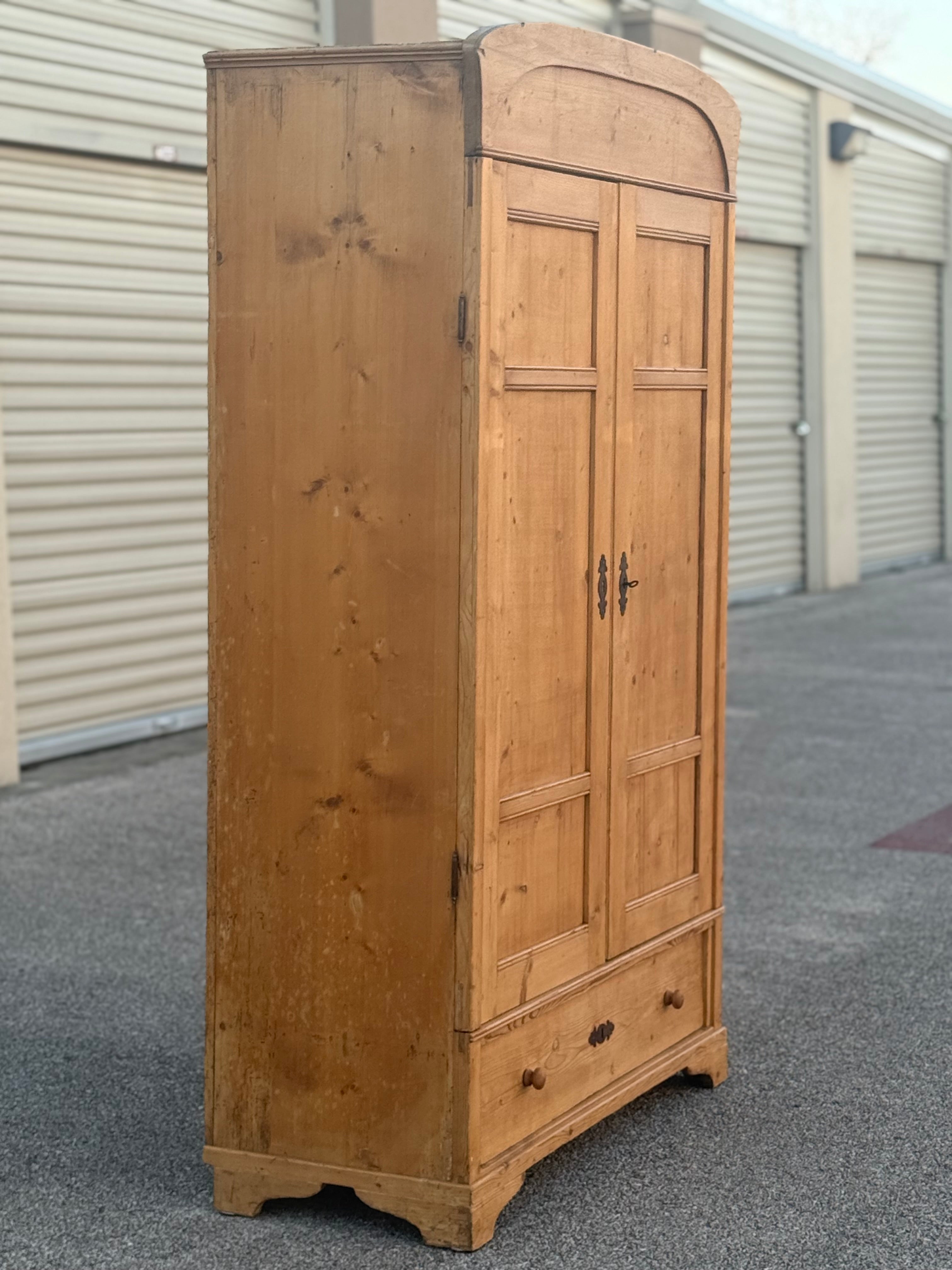 Antique Primitive Danish Pine Armoire | European Farmhouse Linen Cabinet | Scandinavian Pantry Cupboard | Rustic Wardrobe Storage