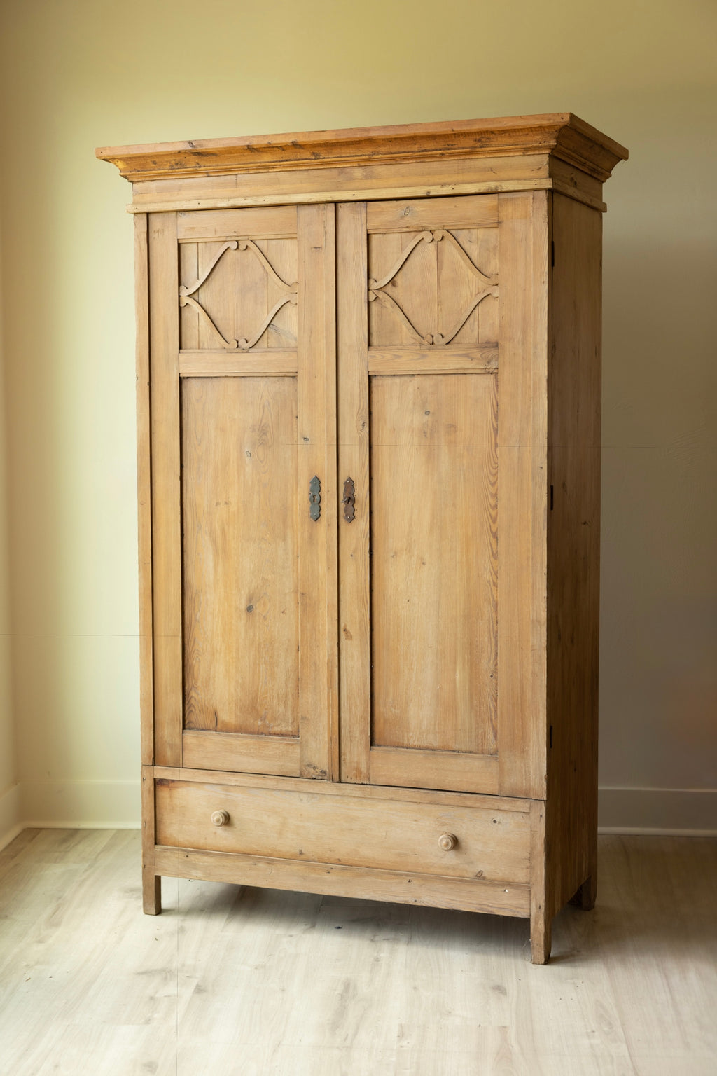 Antique English Pine Armoire, Primitive Linen Cupboard