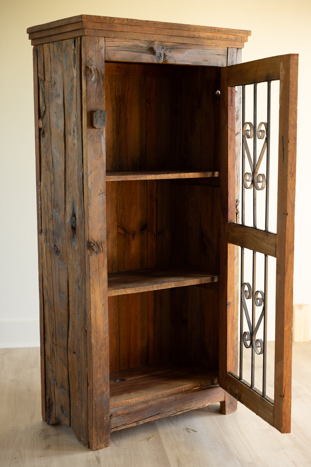 Vintage Primitive Wood Cupboard | Rustic European Farmhouse Cabinet | Narrow Tall Storage Cabinet | Antique Pantry Cupboard