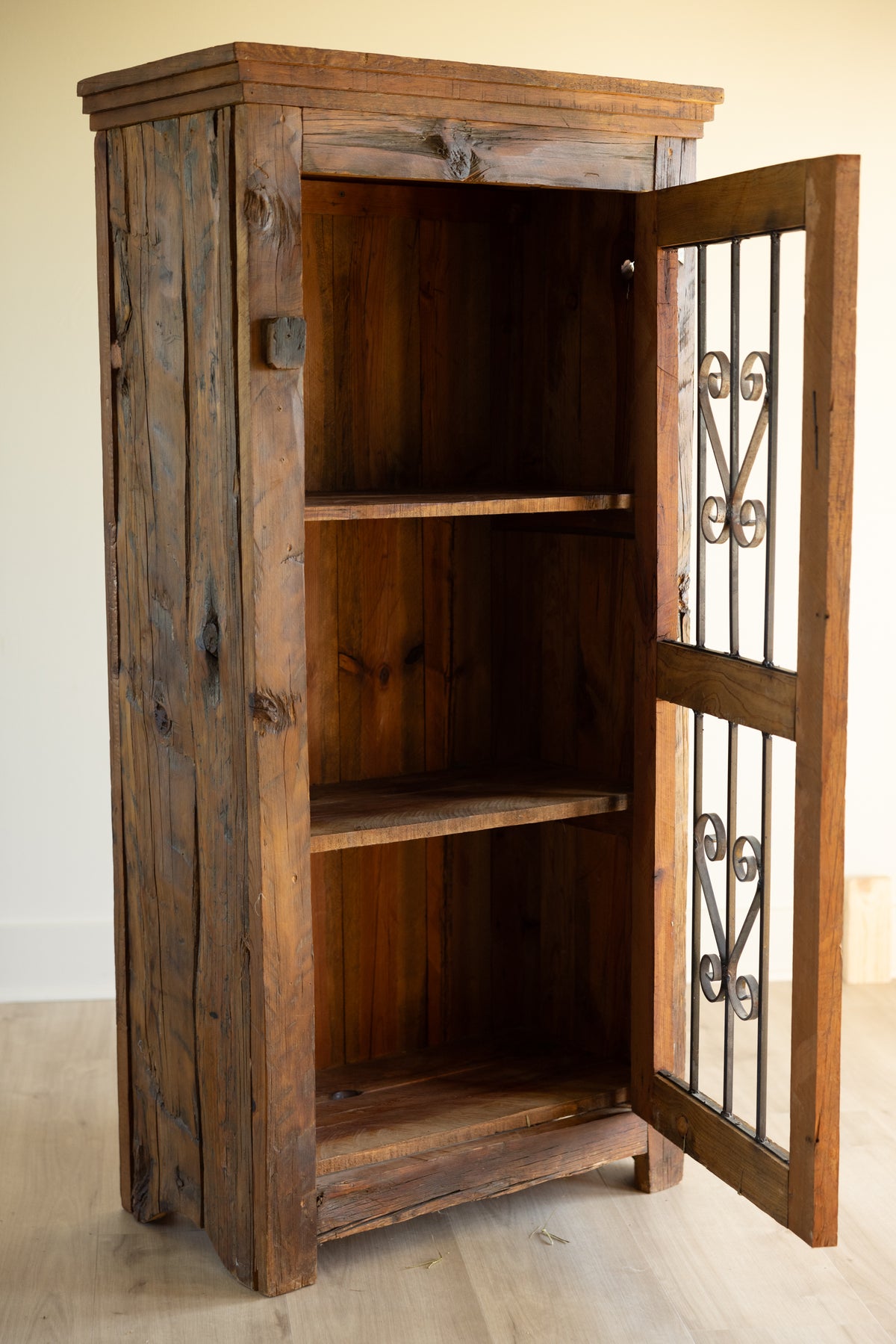 Vintage Primitive Wood Cupboard | Rustic European Farmhouse Cabinet | Narrow Tall Storage Cabinet | Antique Pantry Cupboard