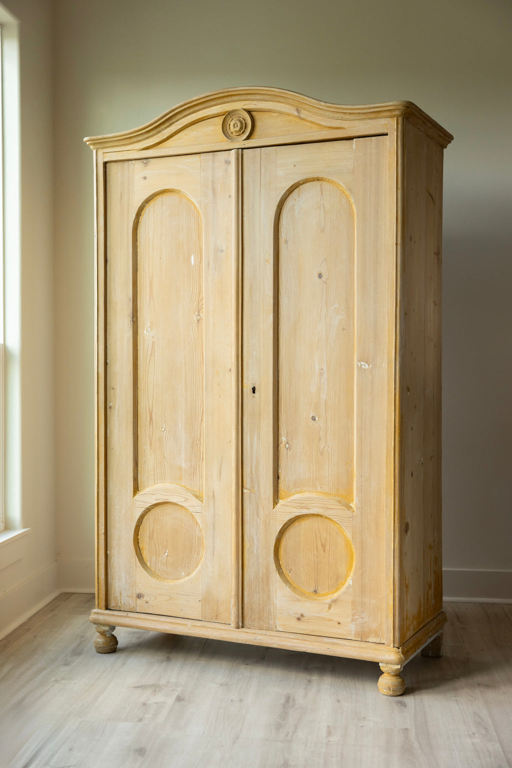 19th-Century Antique Pine Armoire | European Wardrobe Linen Cupboard