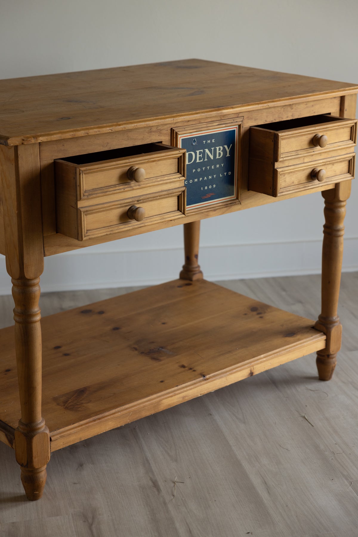 Vintage English Pine Denby Pottery Work Table | Shop Counter | Kitchen Island