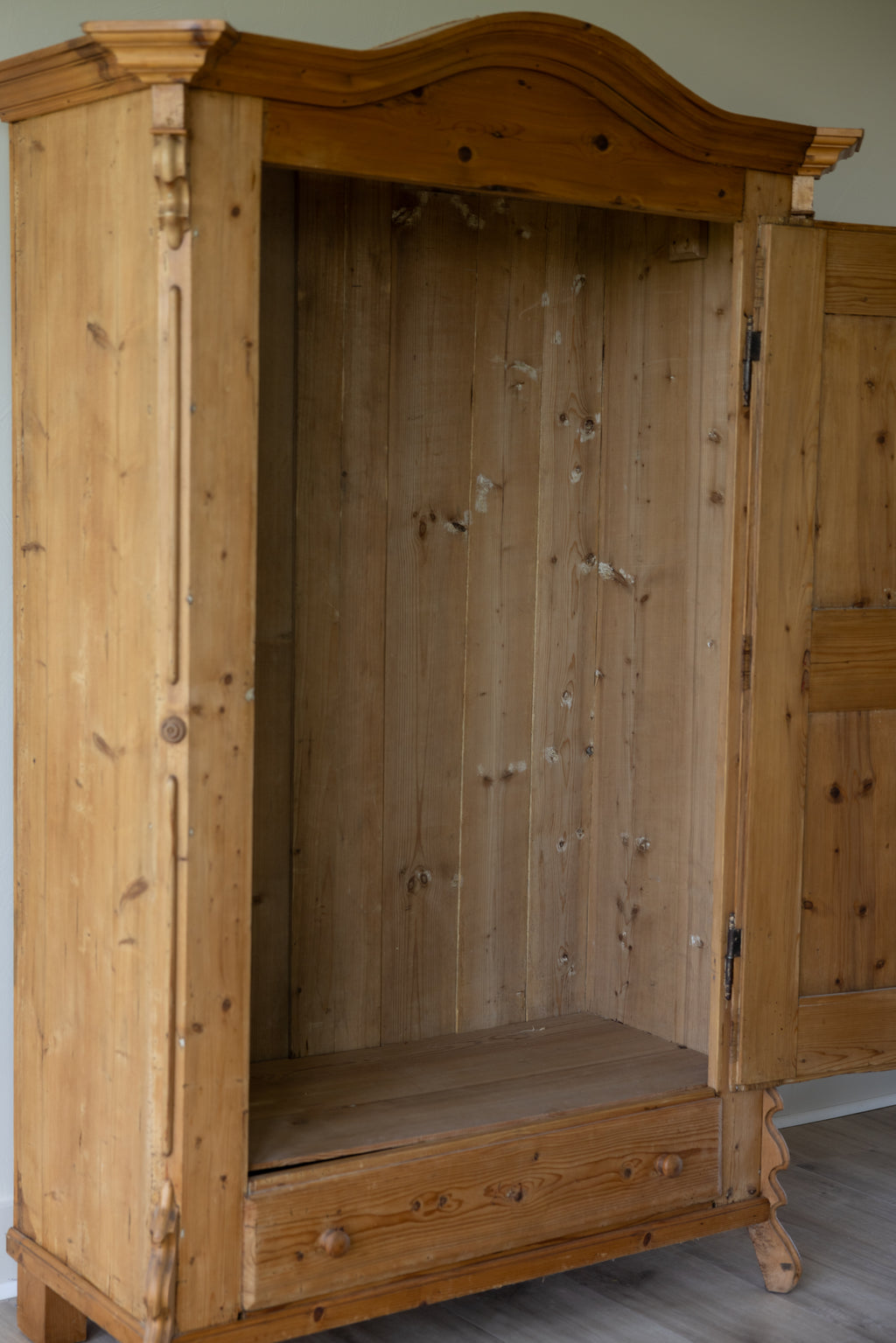 Antique European Pine Armoire | 19th Century Farmhouse Wardrobe | Primitive Linen Cabinet | Rustic Pantry Cupboard
