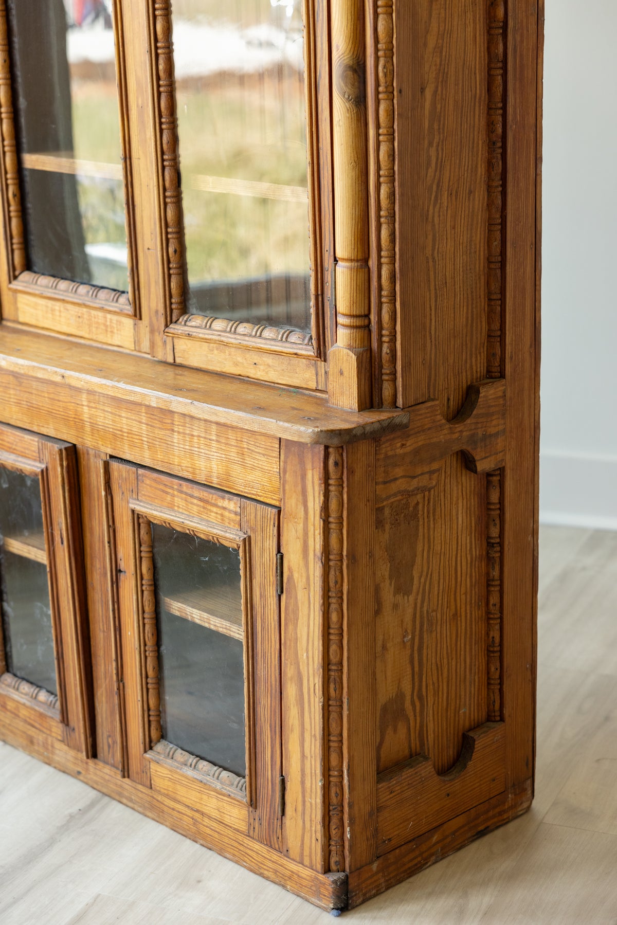 Antique Pine Glazed Display Cabinet | 19th Century Farmhouse Cupboard