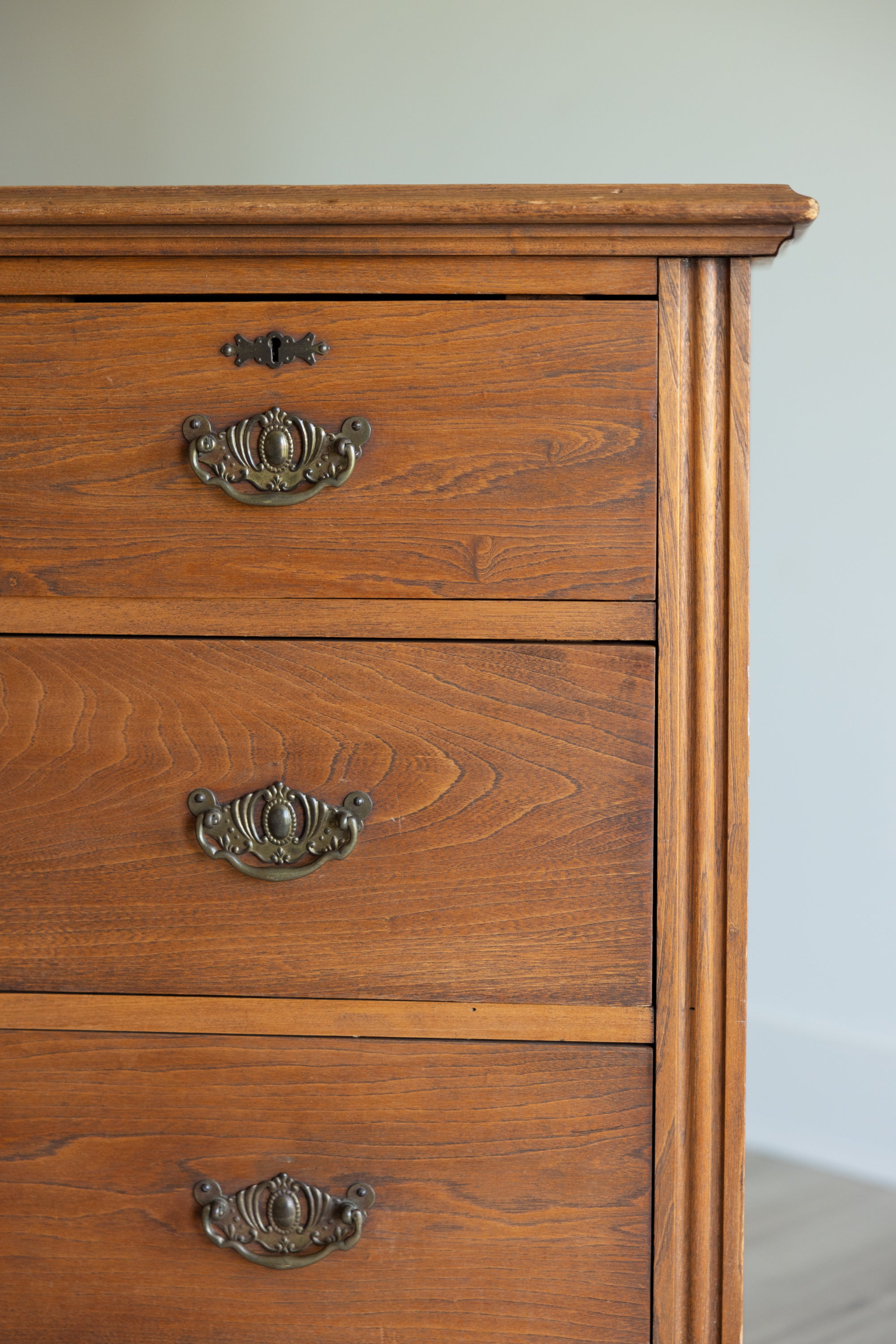 Antique Oak Chest of Drawers | Farmhouse Tall Dresser | Dovetailed Five Drawer Chest | Vintage Oak Storage