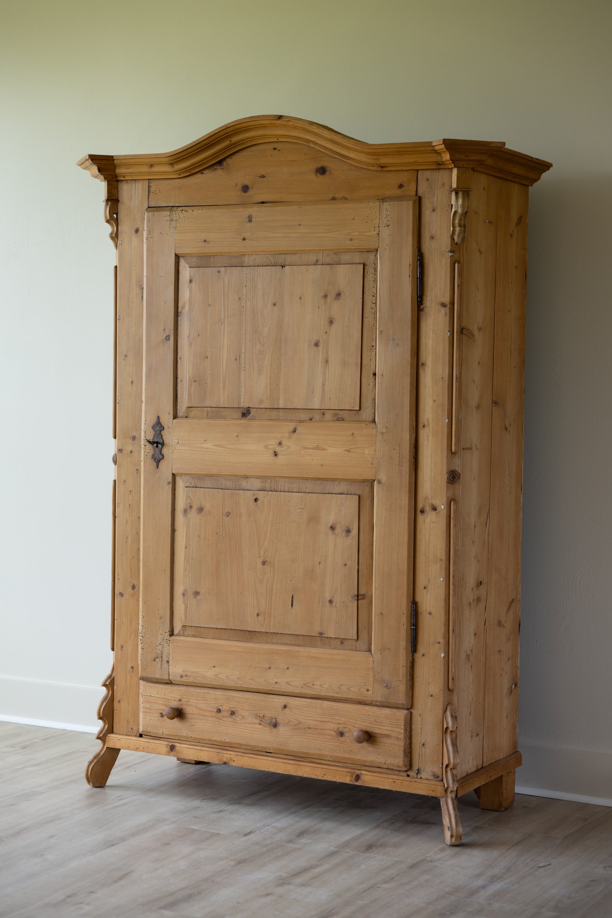Antique European Pine Armoire | 19th Century Farmhouse Wardrobe | Primitive Linen Cabinet | Rustic Pantry Cupboard