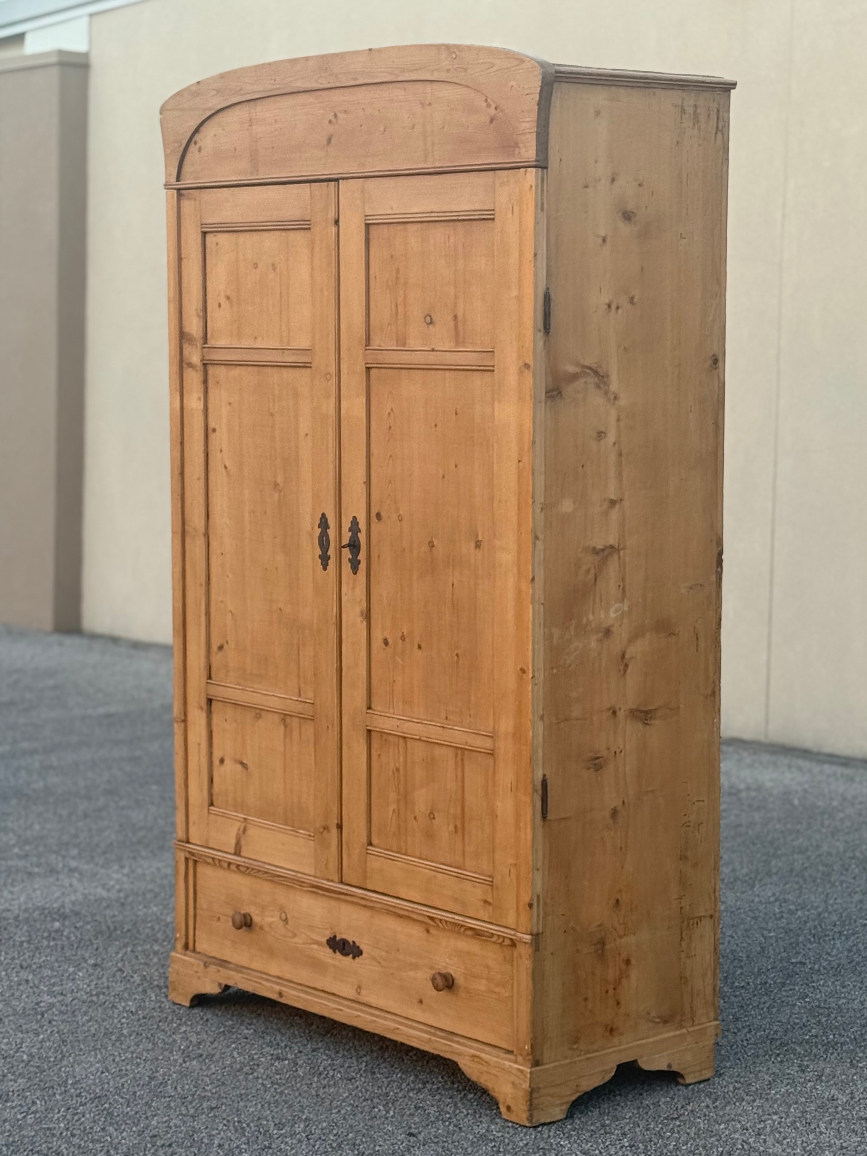 Antique Primitive Danish Pine Armoire | European Farmhouse Linen Cabinet | Scandinavian Pantry Cupboard | Rustic Wardrobe Storage