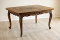 Antique French Provincial Draw Leaf Dining Table | Solid Oak Parquet Top | Louis XV Carved Extendable Farmhouse Table | Seats 4–8