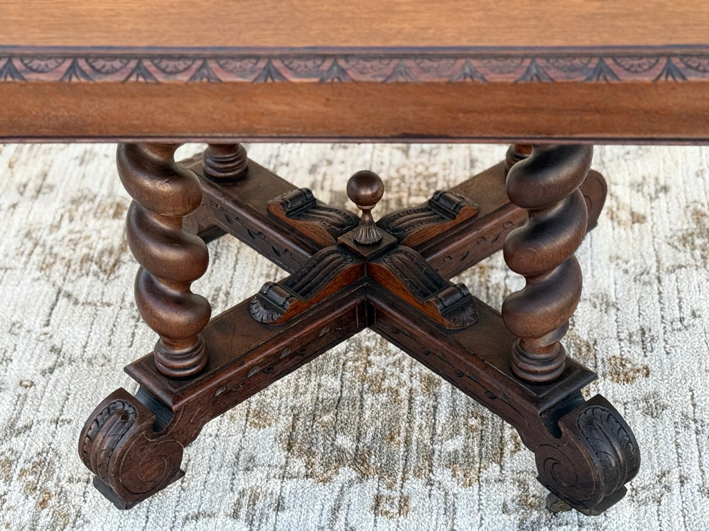 Antique Barley Twist Kitchen Dining Table – Hand-Carved Victorian Oak