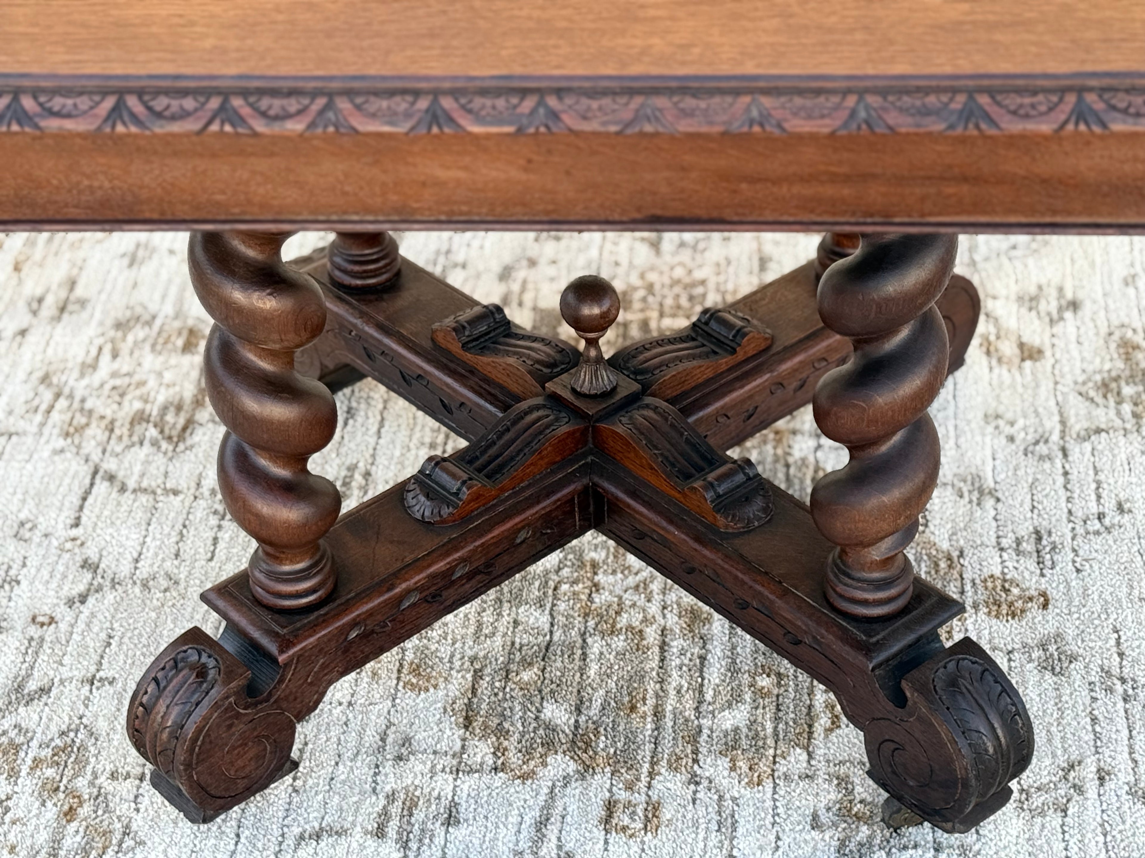 Antique Barley Twist Kitchen Dining Table – Hand-Carved Victorian Oak