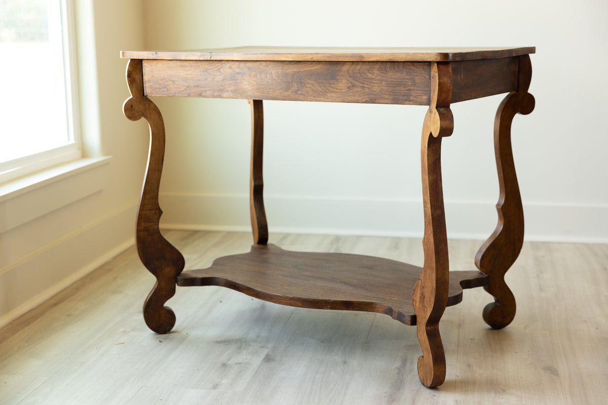 Vintage French Provincial Walnut Writing Desk | Louis XV Style Console Table | Curved Leg End Table | European Farmhouse Furniture